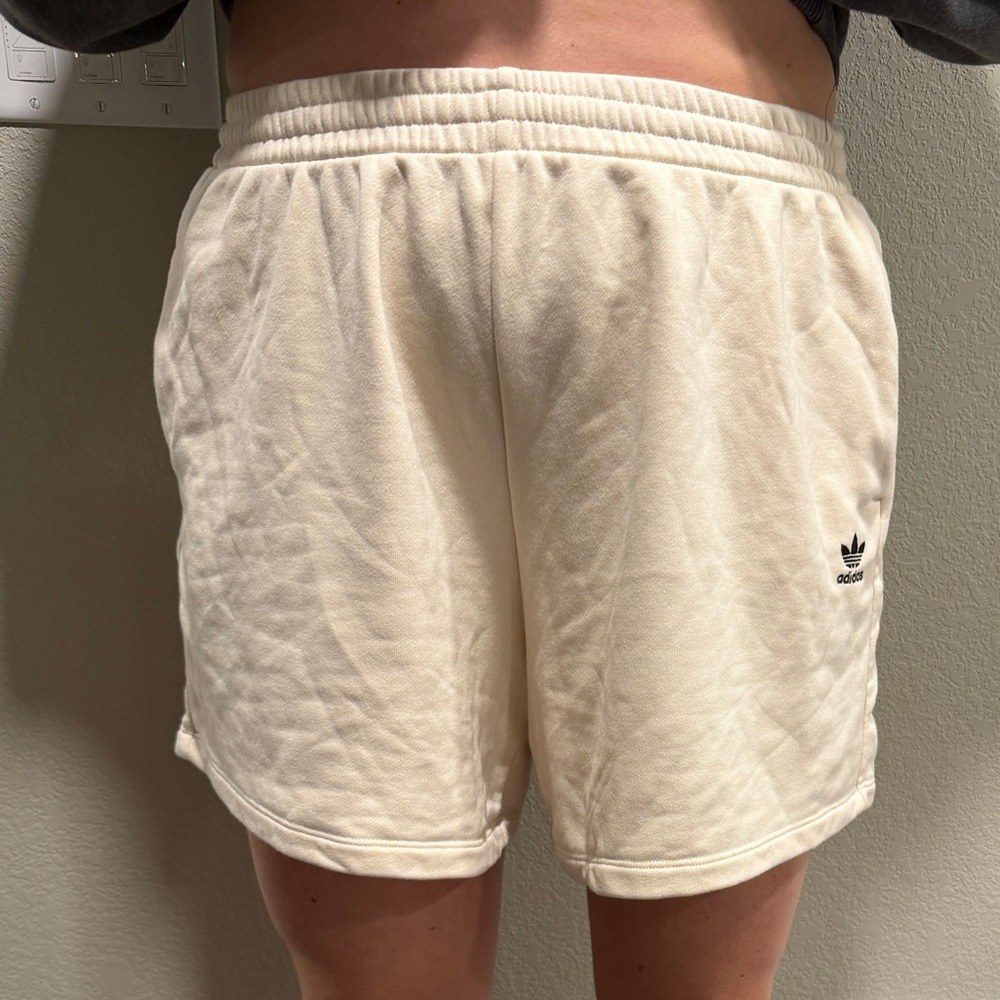adidas Women's Off-White Terry Lounge Shorts with Trefoil